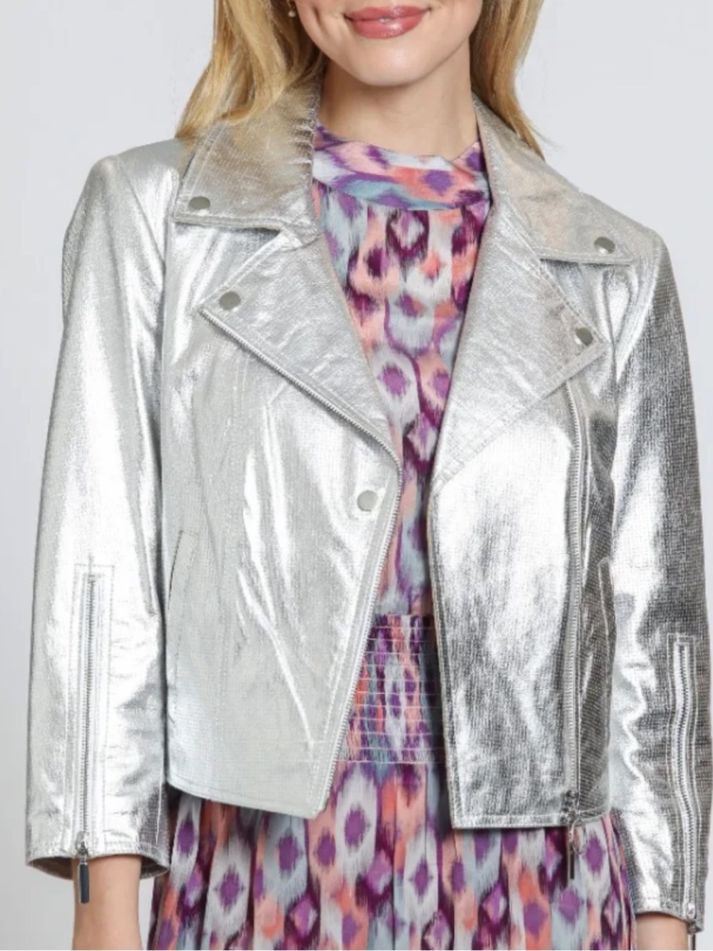 New with tags. 11 Uptown perforated leather silver jacket